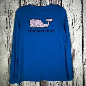 Vineyard Vines Logo Blue Long Sleeve Crewneck Tee T-Shirt w/ Front Pocket SZ XS